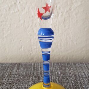Vintage Orrefors Sweden Anne Nilsson Clown Cordial Flute Red Stars Blue Stripes
